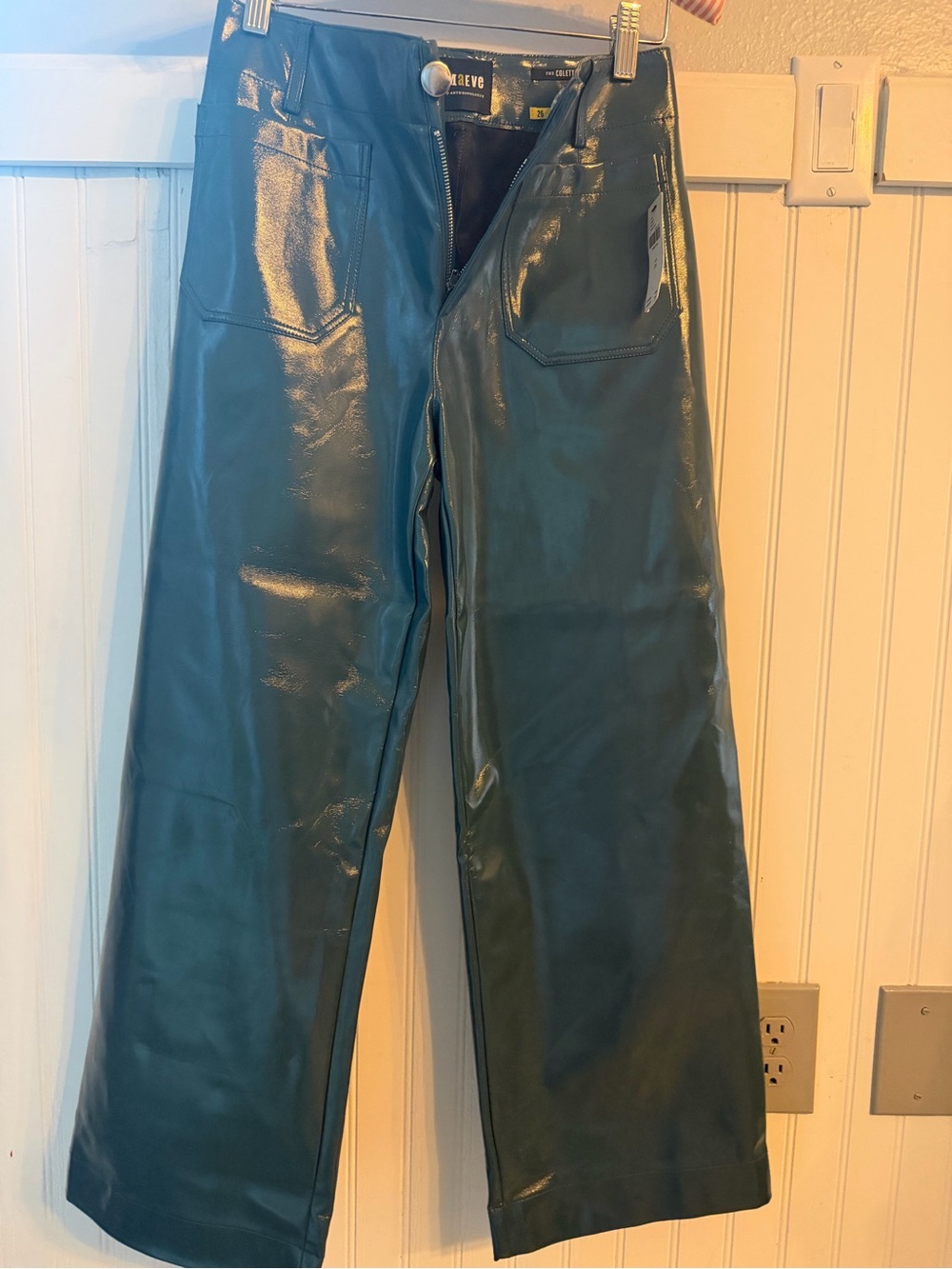 Maeve by Anthropologie Pleather Teal Wide-Leg Pants